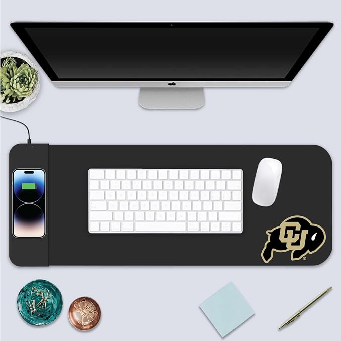 University of Colorado Classic Wireless Charging Cloth Desk Mat, Durable Office Supplies, Non-Slip Base, Quick Charging Wireless Desk Pad, Black