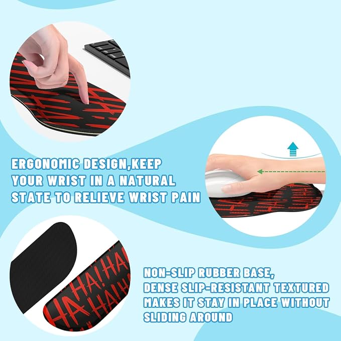 Red Graffiti Mouse Pad Set HaHa Cool Gaming Mousepad 4in1 Desk Mat for Desktop Wrist Support Cup Coaster Set Ergonomic Computer Desk Arm Wrist for Decor Home Office