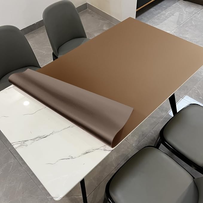 Zinkooat Leather Table Cover,1.8mm Thick,42x78 Inch Table Protector,Table Protector for Dining Room Table,Dining Table Cover,Table Cover Protector.(Mud Color+Champagne Gold,42x78)