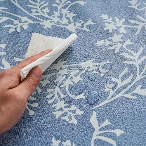 LIBERECOO Vinyl Tablecloth with Flannel Backing –Indigo Botanical Charm, Waterproof, Wipeable, Durable Table Cover – 4 Colors