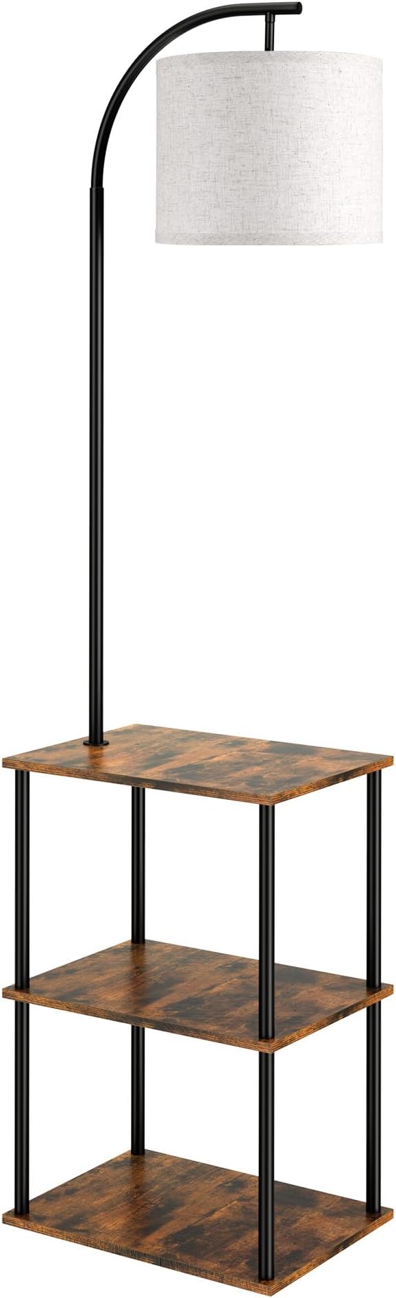 Floor Lamp with Table, Night Stand with Lamp, Narrow Side Table with 3CCT LED Bulb, Small Coffee Table, Modern End Table with Storage Shelves for Living Room Bedroom Home Décor