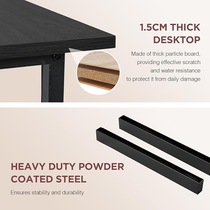 PayLessHere | 39 Inch Computer Desk | Black | Sturdy Office Desk | Metal Frame, Adjustable Feet | Water-Resistant, Scratchproof Surface | Writing Table for Home Office or Study | Pack of 1