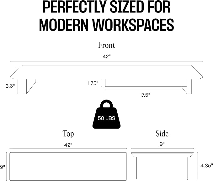 COREMINDED Solid Wood Dual Monitor Stand Riser, 42 Inch Oak Desk Shelf | Fits 2 Monitors, Sturdy & Stable Solid Wood, Under Monitor Keyboard Storage, Office Desktop Organizer, Easy Assembly, Oak