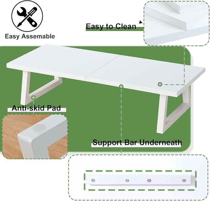 TEAMIX 24 inch Monitor Riser for Desk, Wood & Steel Computer/TV Stand White | Laptop, PC, Printer Stand Riser, Holds 150lbs, Desktop Organizer, Keyboard Storage, for Office, Home, Gaming, Craft Space