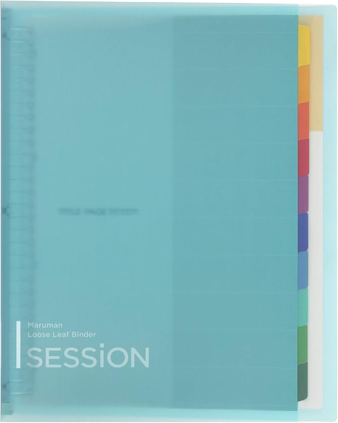 Maruman Session 30-Ring Binder, 5 Tab Dividers, A4 8.27"x11.69", Light Blue | Flexible Translucent Cover, Holds Up To 90 Sheets, Erasable Tabs, Storage Pocket, For Loose-Leaf Organization, Made in Japan