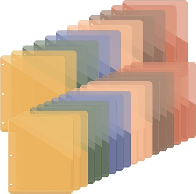 Maitys 30 Pack Binder Pockets 3 Ring, Letter Size 8.5x11,Simple Color | Clear Plastic Document Sleeves, Sheet Protectors with Slash Jacket, Fits Standard 3 Hole Binders, Organize Office Papers