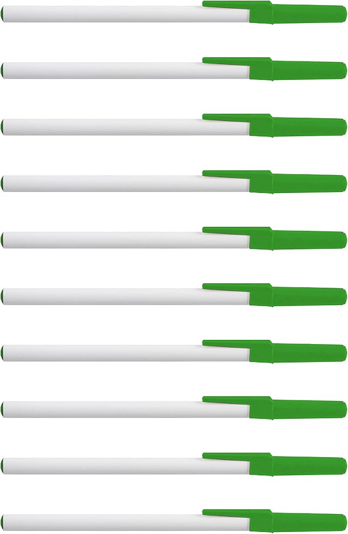 DISCOUNT PROMOS Value Stick Pens Set of 10, Bulk Pack - Black Ink, Great for Office, School, Business, Tradeshows, Events - Green