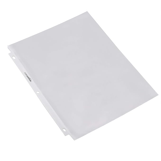 Amazon Basics Heavy Duty Non-Glare Sheet Protector for Documents, 3 Ring Binder, Top Loading, Letter Size 8.5 x 11 inch, Clear, 100-Pack