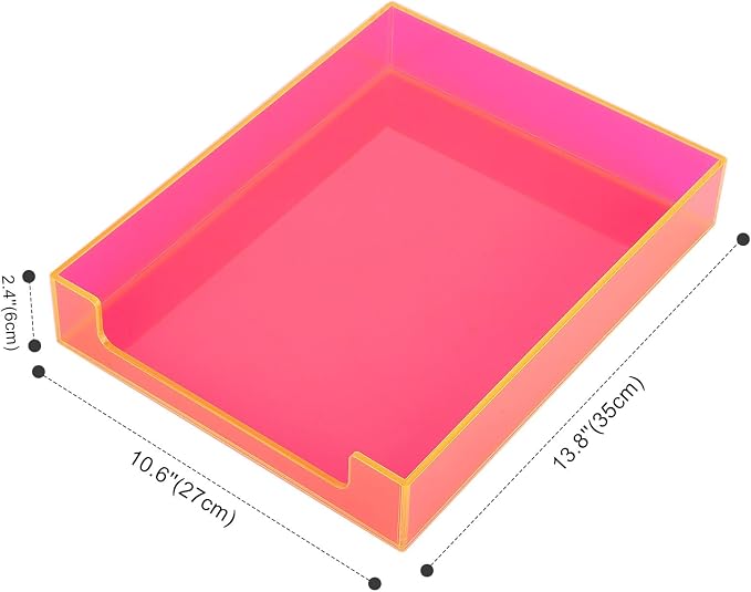 Paper Tray Acrylic File Organizer for Desk Letter Tray Desk Organizer Document Holder Sorter Storage for A4 Office Supplies Magazines, 13.8x10.6x2.4 Inches, Neon Pink