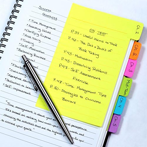 Redi-Tag Divider Sticky Notes, Tabbed Self-Stick Lined Notepads, 240 Ruled Notes, 4" x 6", 4 Books Per Pack, Assorted Colors (B29504)