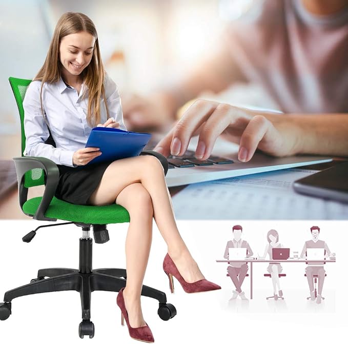 BestOffice Ergonomic Office Chair | Mid-Back Swivel Desk Chair | Green | with Lumbar Support, Adjustable Height & Breathable Backrest | Sponge Seat & Rolling Wheels | for Home, Office | Pack of 1