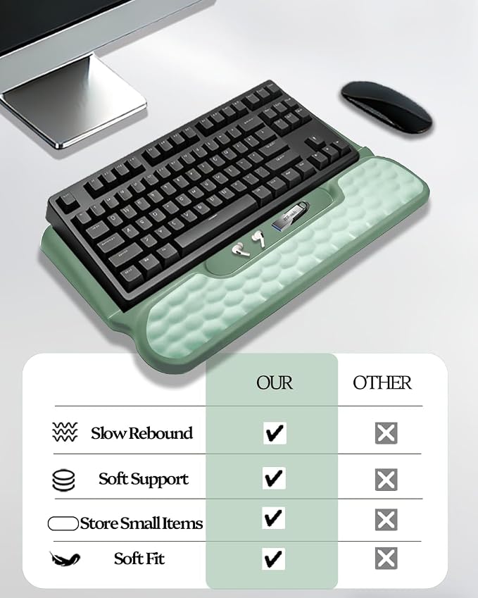 Wrist Rest for Computer Keyboard, 2 in 1 Keyboard Wrist Support Pad, Memory Foam Keyboard Riser Holder Lift Tray with Wrist Pad for Easy Typing for Office Desk, Home, School (Round Green)