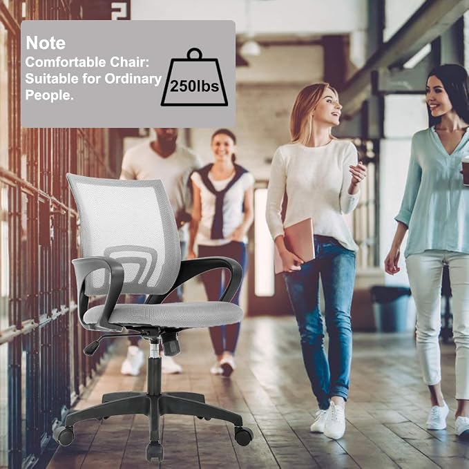 BestOffice | Ergonomic Office Chair | Mid-Back Swivel Desk Chair | Breathable Backrest & Lumbar Support | Adjustable Height | Sponge Seat | Rolling Wheels | Grey | for Adults & Women | Pack of 2