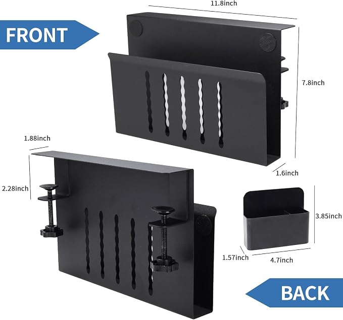 Laptop Holder for Desk, Under Desk Storage Organizer with Pen Slot | osseph Desk Storage, No Drill Clamp to 0.5-2.38" Desks, Cooling Vents Vertical Rack, Magnetic Pen Holder, 22 Lbs Carbon Steel