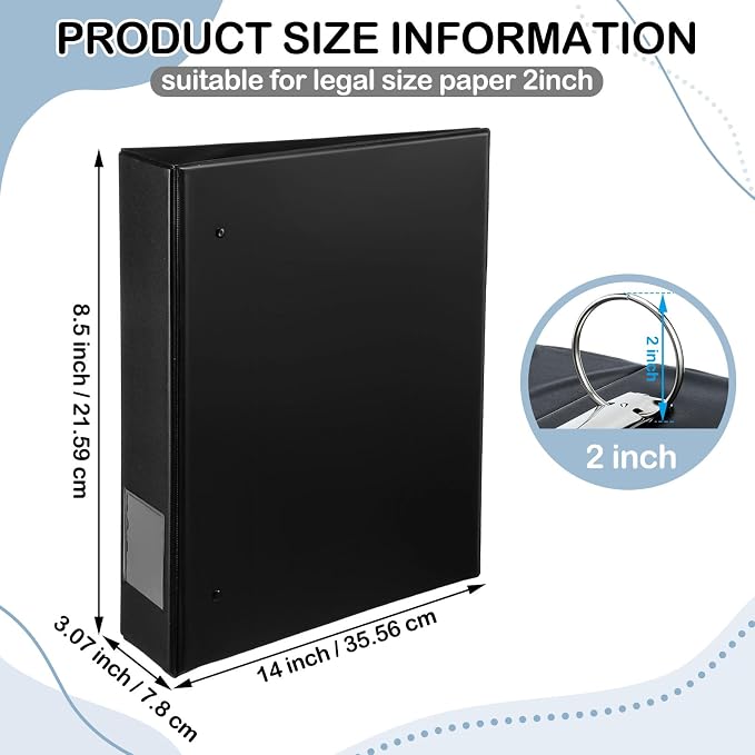 2 Pack Legal Size 3 Ring Binder with 2 Pockets, 2 Inch Round Rings Black Binder, Holds 8.5" x 14" Paper for Classroom Home Office Supplies