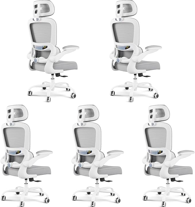 TRALT Office Chair Ergonomic Desk Chair - Gaming Chair with Lumbar Support (5, White) | 330 LBS Home Office Desk Chairs with Headrest, Reading Chair with Flip-up Armrests, Comfortable Computer Chairs (5, White)