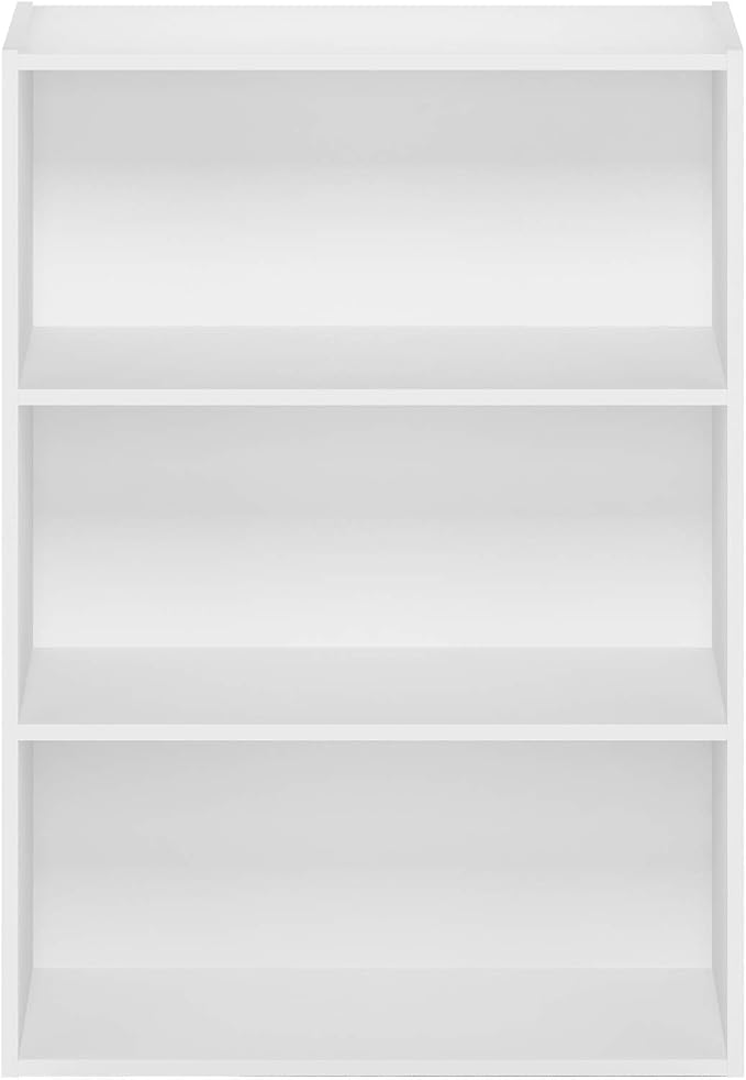 Furinno PASIR Book Shelf, 3-Tier Bookshelf, Storage Shelves Bookcase, 9.7 x 23.7 x 31.5, for Living Room, Bedroom, Home Office, Plain White