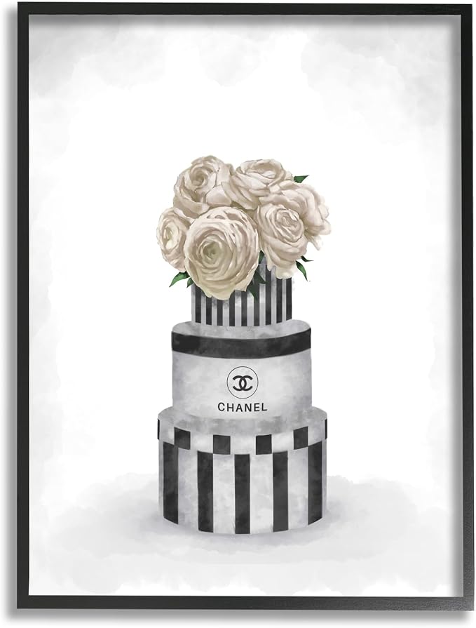 Stupell Industries Fashion Flower Box Stack Neutral Grey Painting, Design by Artist Ziwei Li Wall Art, 11 x 14, Black Framed