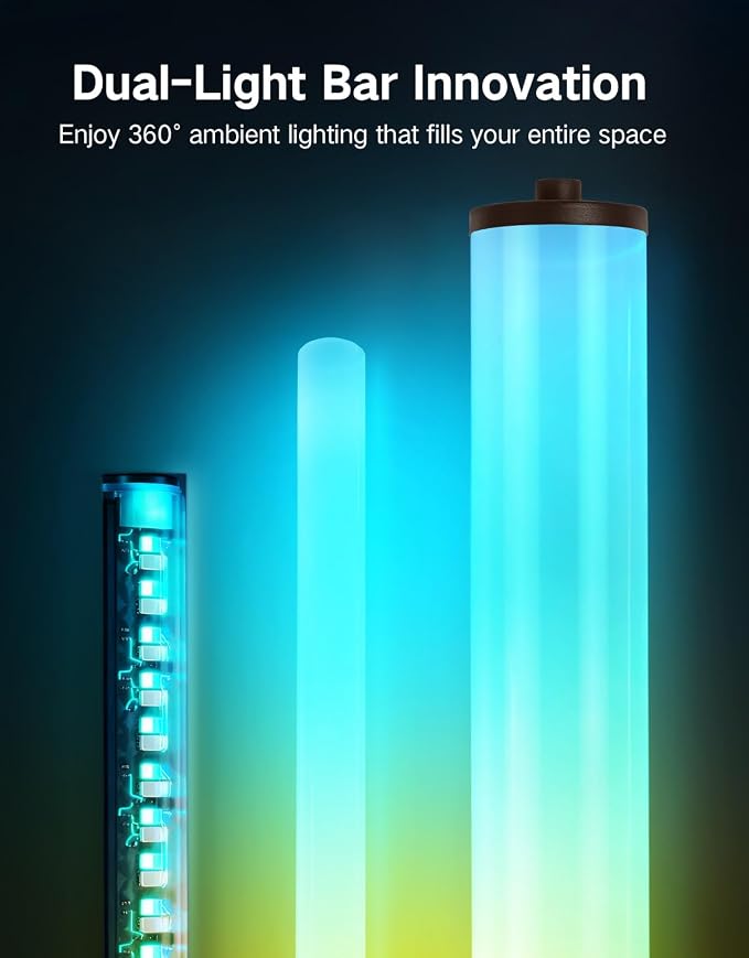 OUTON Bright Smart Floor Lamp with Remote, App & Touch Control, RGB Color Changing Standing Lamp, 2200K-6500K Dimmable, 3 Adjustable Heights, 32 Scenes for Living Room Bedroom Office,Brown