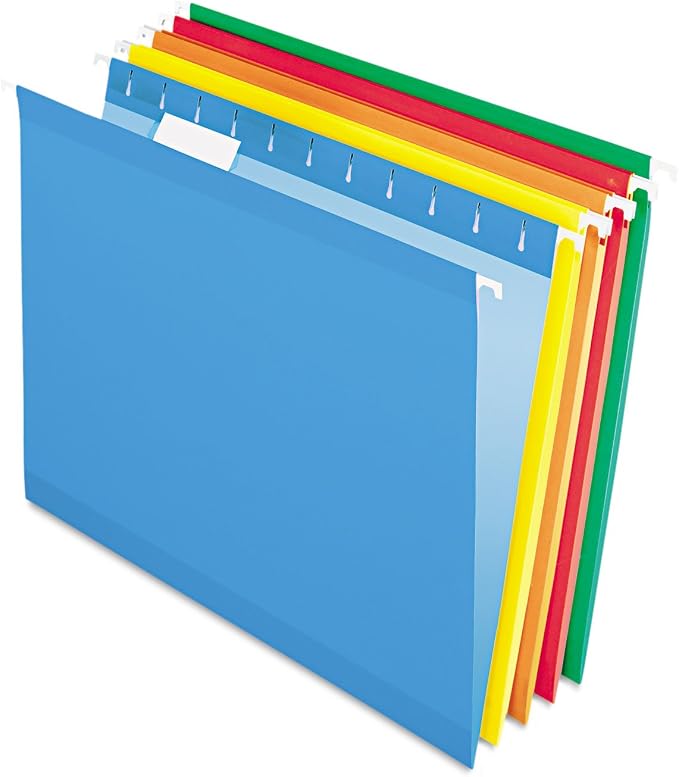 Pendaflex Reinforced Hanging File Folders, Letter Size, Assorted, 1/5 Cut, 25/BX (4152 1/5 ASST)