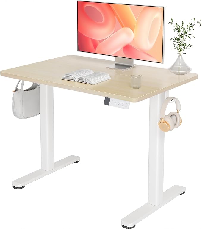 Claiks Electric Height Adjustable Standing Desk, 35x20 Inch, Nature | Smooth Height Adjustment, 3 Memory Presets, Cable Management Hub&Hook, Stable Steel Frame, 176lbs Capacity, Easy Assembly