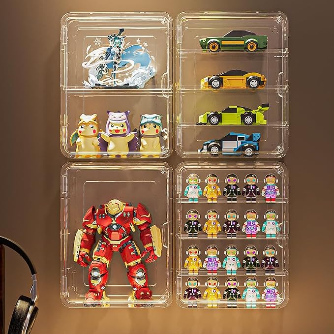 BOHOIDEE 4 Tiers Clear Display Case for Figures, Acrylic Storage Organizers Box with Magnetic Door, Wall-Mounted Dustproof Showcase for Collectibles Action Figure