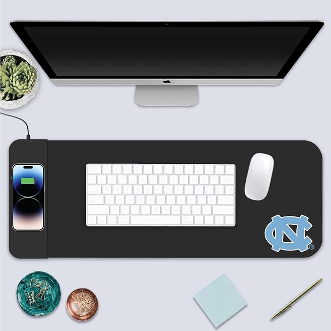 University of North Carolina Classic Wireless Charging Cloth Desk Mat, Durable Office Supplies, Non-Slip Base, Quick Charging Wireless Desk Pad, Black