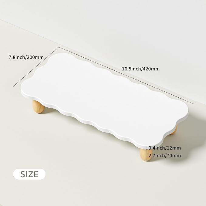 AFOOYO Monitor Stand Riser, Cookie-Shaped Sturdy Wood Computer Monitor Stand for Desk, Ergonomic Desk Stand, Multi-Purpose Desktop Organizer Riser for Computer, Laptop, Printer, TV,White