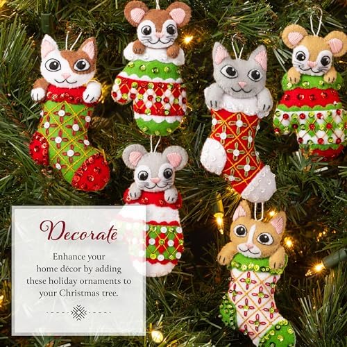Bucilla Felt Applique 6 Piece Ornament Making Kit, Paws & Whiskers, Perfect for Holiday DIY Arts and Crafts, 89701E