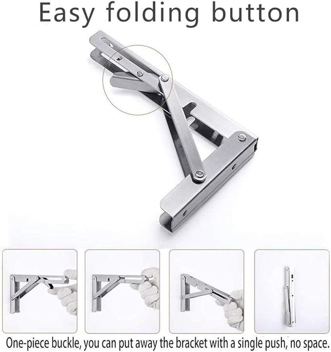 Folding Shelf Brackets, Max Load 300 lb, Heavy Duty Stainless Steel Collapsible Wall Mounted Shelf Brackets for Table, Space Saving DIY Bracket, Pack of 2 (2, Foldable 16")