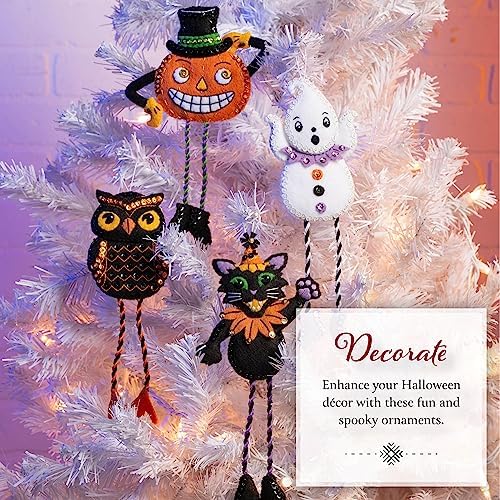 Bucilla Felt Applique 4 Piece Ornament Making Kit, Halloween Squad, Perfect for DIY Arts and Crafts, 89647E