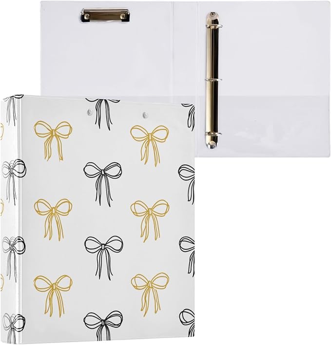 ALAZA 3 Ring Binder Line Bow Clipboard Round Ring Binder Holds 1.5 Inch Three Binders Heavy Duty Binders for Office Supplies, 1Pack