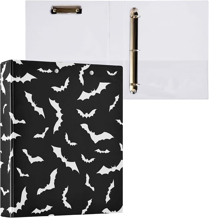 Halloween Bats Black Round Ring Binders 1.5 Inch 3 Ring Clipboard Binder for Office School Work Supplies File Folder Easy-Open 200 Sheet Capacity