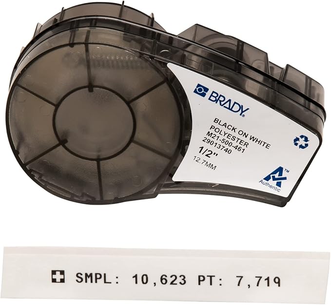 Brady Authentic (M21-500-461) Extreme-Temp Resistant Label for Lab, Equipment, and Asset Tracking Labeling, Black on White- For M210, M210-LAB, M211, BMP21-PLUS and BMP21-LAB Printers, .5" W, 21' L
