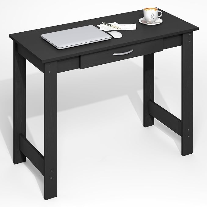 Furinno Jaya Desk, 39.2 Wide Computer Desk with Drawer, Darkwood | Office Desk, Writing Desk, for Home Office, Bedroom, Living Room