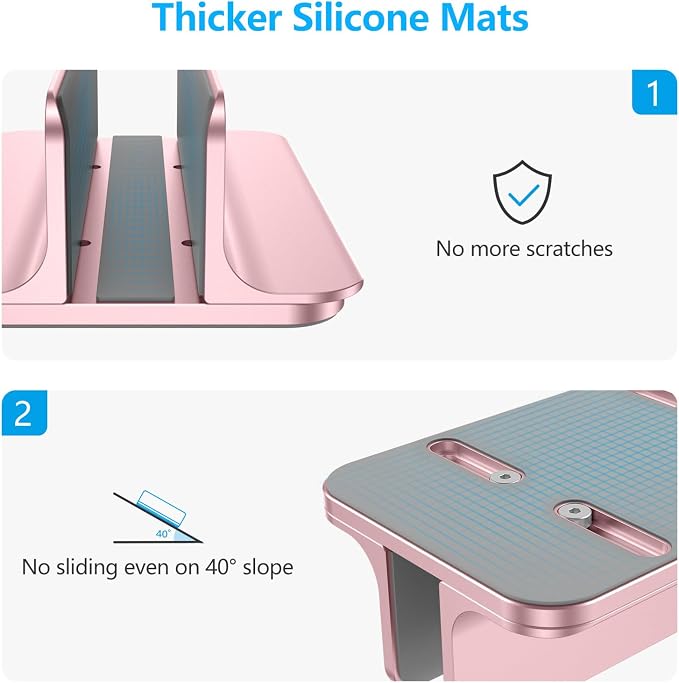 OMOTON Vertical Laptop Stand Holder, Adjustable Dock for MacBook, Rose Gold | Aluminum Stand for MacBook Stand, Fits Chromebook & Gaming Laptops up to 17.3 in, Office Desk Organization, Space-Saving