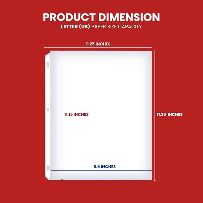 100 Sheet Protectors, Heavy Duty 8.5 X 11 Inch Clear Page for 3 Ring Binder, Plastic Sheet Sleeves, Durable Top Loading Paper Protector with Reinforced Holes Archival Safe