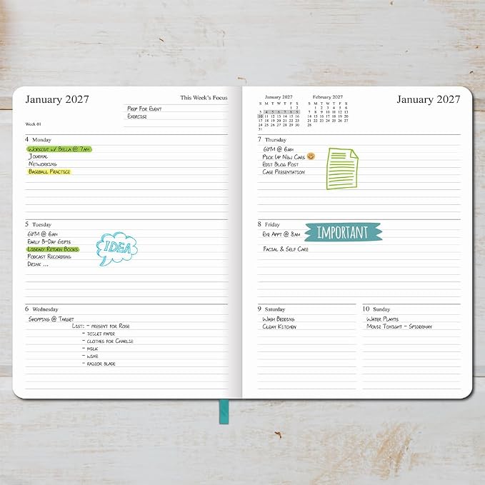2026-2027 Planner - Weekly and Monthly Planner, Oct 2026 - Dec 2027, Vegan Leather Cover, Elastic Closure, 8.5"x11", Teal