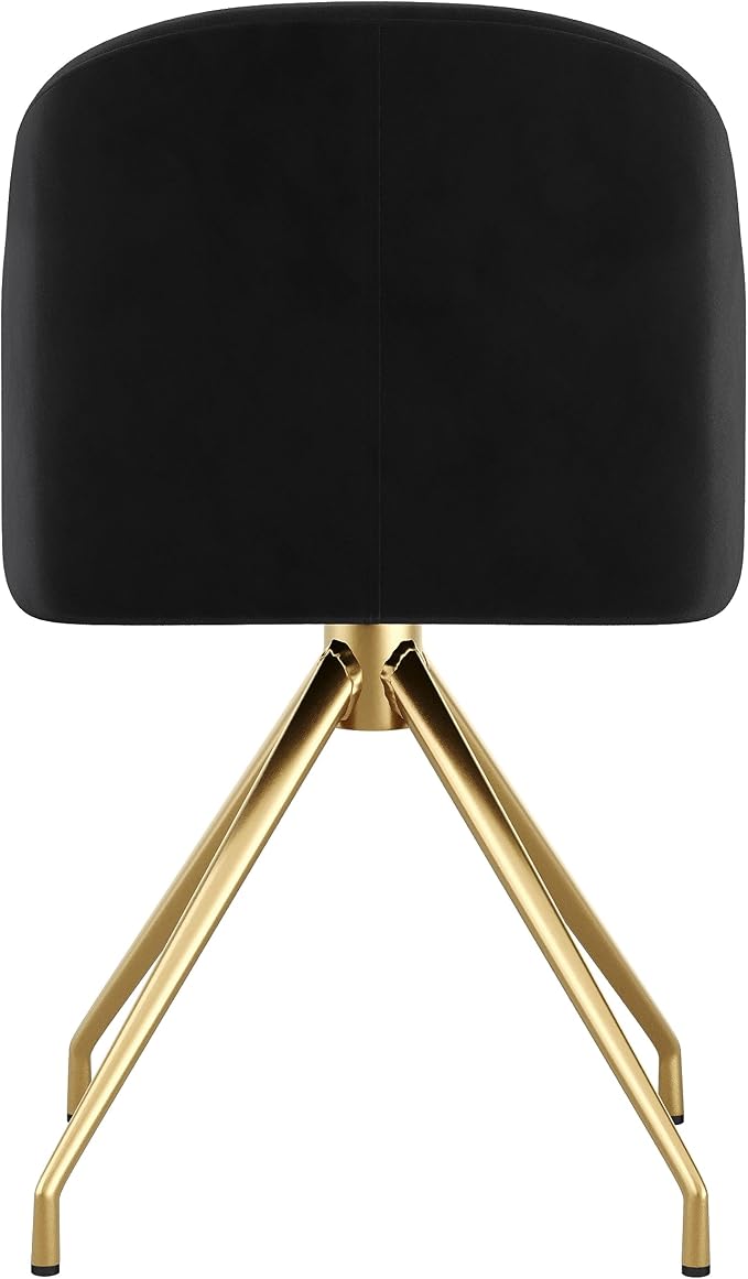 Martha Stewart Sora Upholstered Stationary Office Chair, Black | Polished Brass Frame