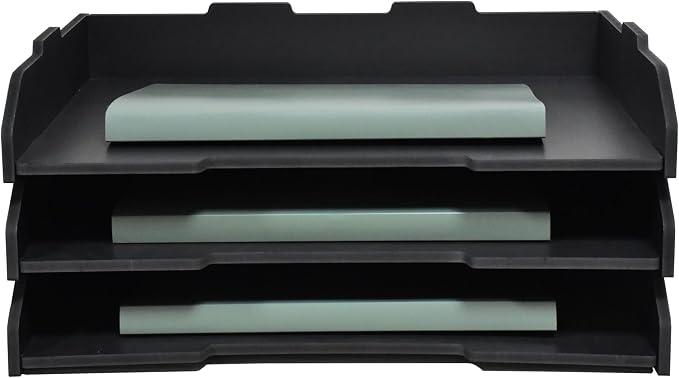 A3 Stackable Paper Tray, 3 Tier Desk File Organizer, Desktop Organizer for Office Supplies,Office Desk Accessories & Workspace, /A3 Office File Folder, Office School, White (Landscape-Black-3-Tier)