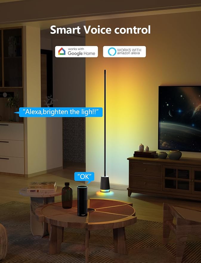 Lanmonlily Corner Floor Lamp, 1600lm RGB Corner Lamp, with Bluetooth Speaker and White Noise, Compatible with Alexa & Google, 16 Million DIY Colors, Sync with Music, for Bedroom &Living Room