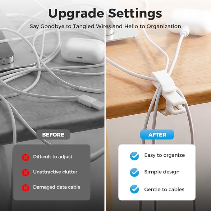 Movable Cord Holder for Nightstand, 2026 New Upgrade Cord Organizer Holder, Cable Organizers USB Cable Holder Wire Organizer Cord Clips, Cable Hider for Home, Office,Cubicle Accessories (6, White)