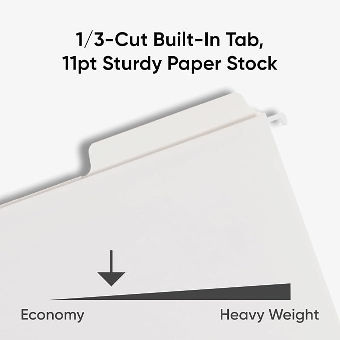Smead FasTab Hanging File Folder, 1/3-Cut Built-in Tab, Letter Size, White, 20 per Box (64002)