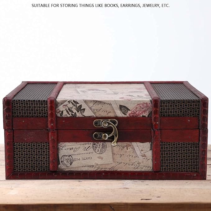 Vintage Keepsake Box, cigar boxes empty Antique Decoration Displays Crafts Wooden Photo Storage for Home Office Hand-Made Treasure Decorative Old-Fashioned