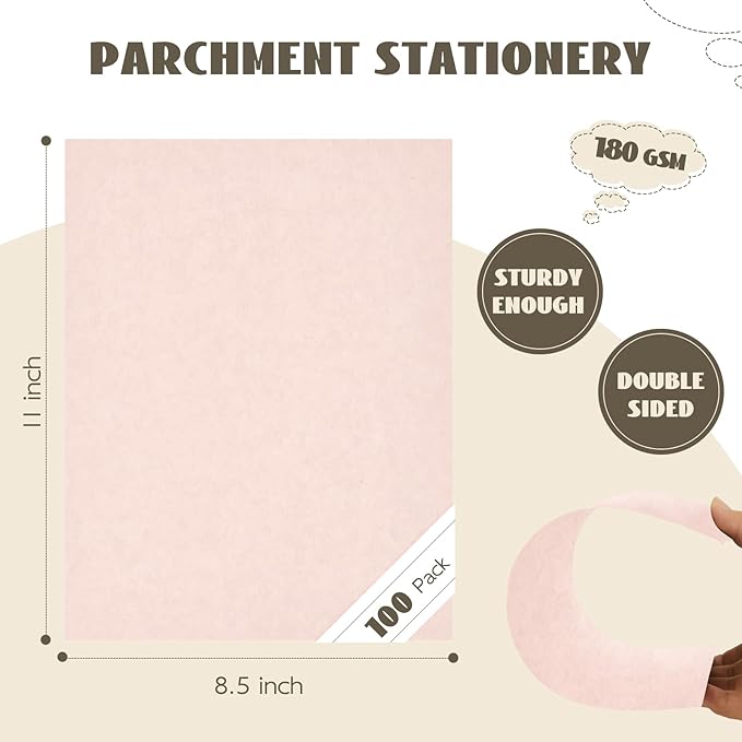 100 Sheets Light Pink Parchment Cardstock Paper 8.5 x 11, 65lb Cardstock | Goefun 180 gsm Pink Parchment Paper Sheets, Certificate Cardstock for Valentines Day, Wedding Invitations, Crafts