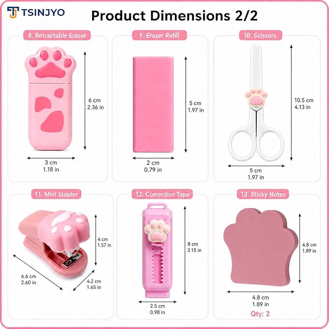 24Pcs Cute Stationery Set W Paper Clips Stapler Scissors Sticky Notes Eraser Ruler Sharpener Pencil Case Highlighter Correction Tape Desk Accessories for School Office Supplies