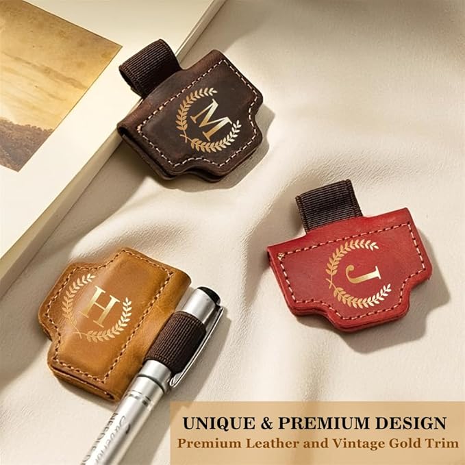 Personalized Mark Bookmark with Pen Holder, Leather Magnetic Book Marker 26 Letters,Custom Initials Page Marks, Gifts for Book Lovers Readers Men Women (Red, D)