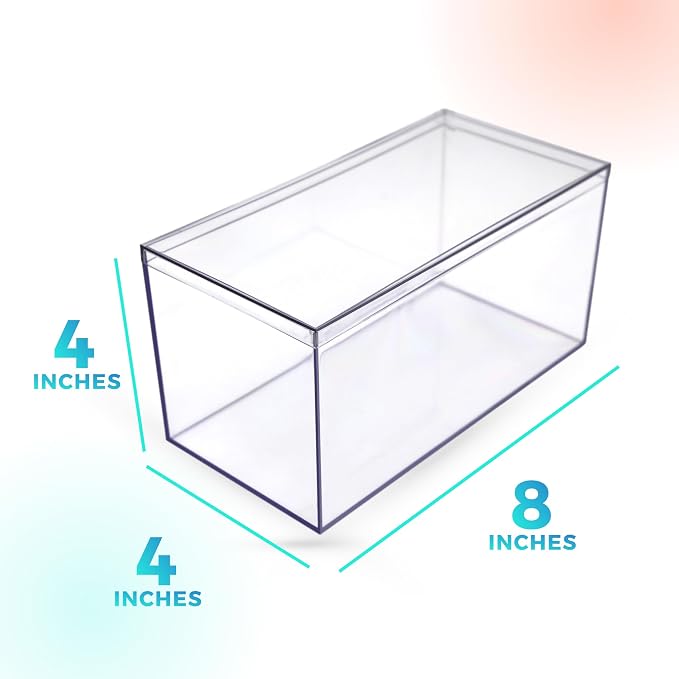 4-Pack Clear Acrylic Boxes with Lids, 8x4x4in, Gift, Craft & Display | Clear 8x4x4in boxes for crafts organization, collectibles, gifts & party favors; yarn & bead storage. Made in USA.