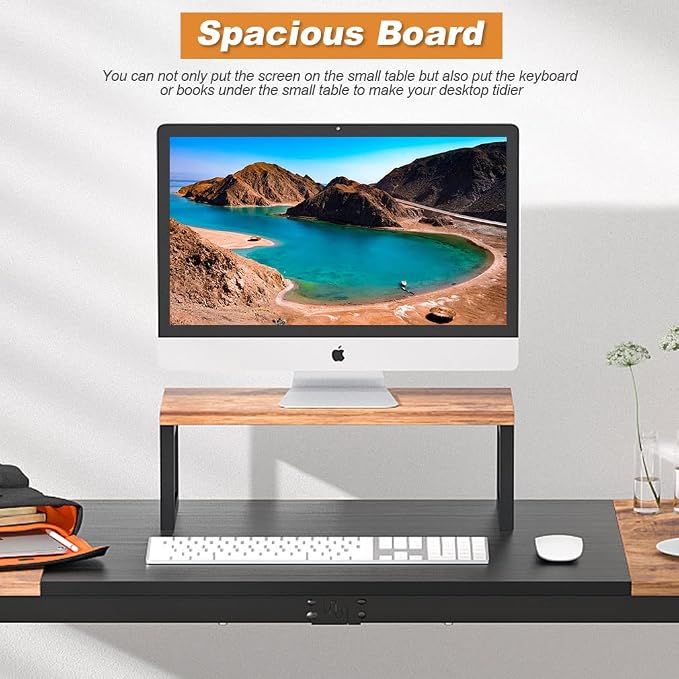 PayLessHere Computer Desk with Monitor Riser Writing Large Table Home Office Hook Modern Student Study Desk with Stable Structure, Nature