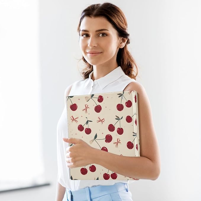 3 Ring Binder Retro Bow Cherry 1.5" Round Ring Binders View Binder with 200 Sheet for Kids School Supplies Women Men Office, 1 Pack